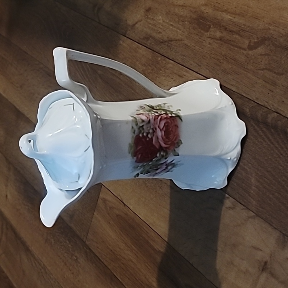 Antique Victorian Chocolate Pot German Porcelain PinkRoses Shabby Cottage Chic